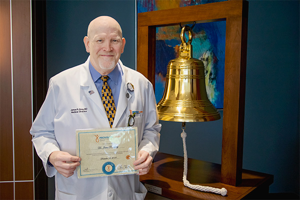 Dr. Gray, a Nashville oncologist, completing his proton therapy treatment at Provision CARES Nashville